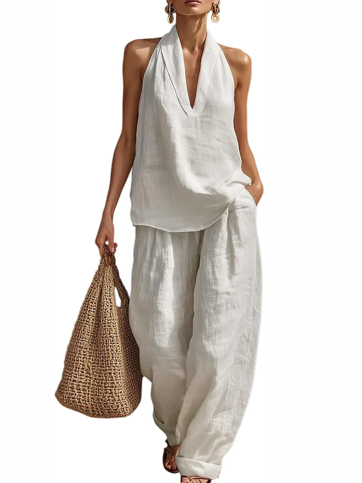 Women Oversized Two Piece Casual Top And Pants Summer Set