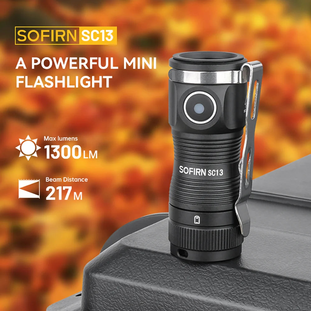 SOFIRN SC13 Mini Flashlight 1300lm Keychain Tactical 18350 6000K Black Green 519A/SST40 LED Emergency Torch