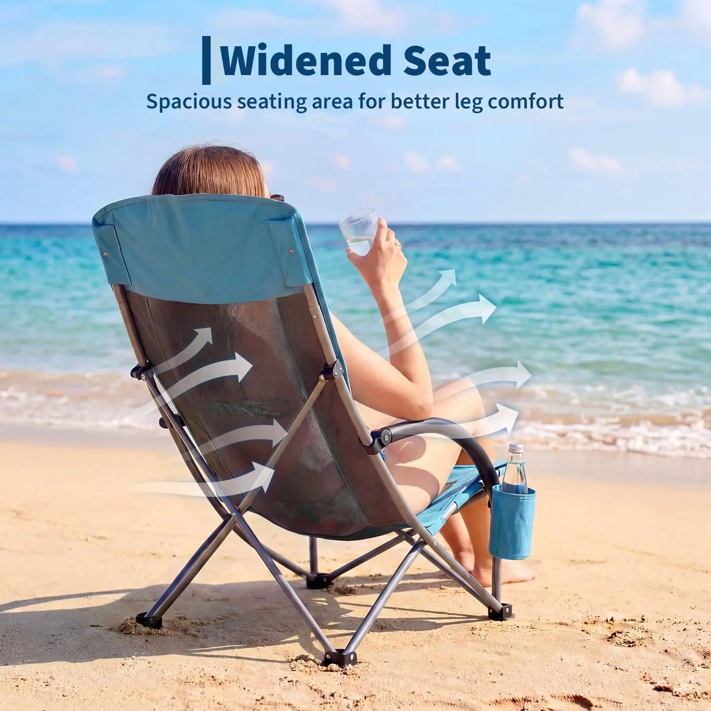 HiMISS High Back Beach Chair Folding With Cup Holder