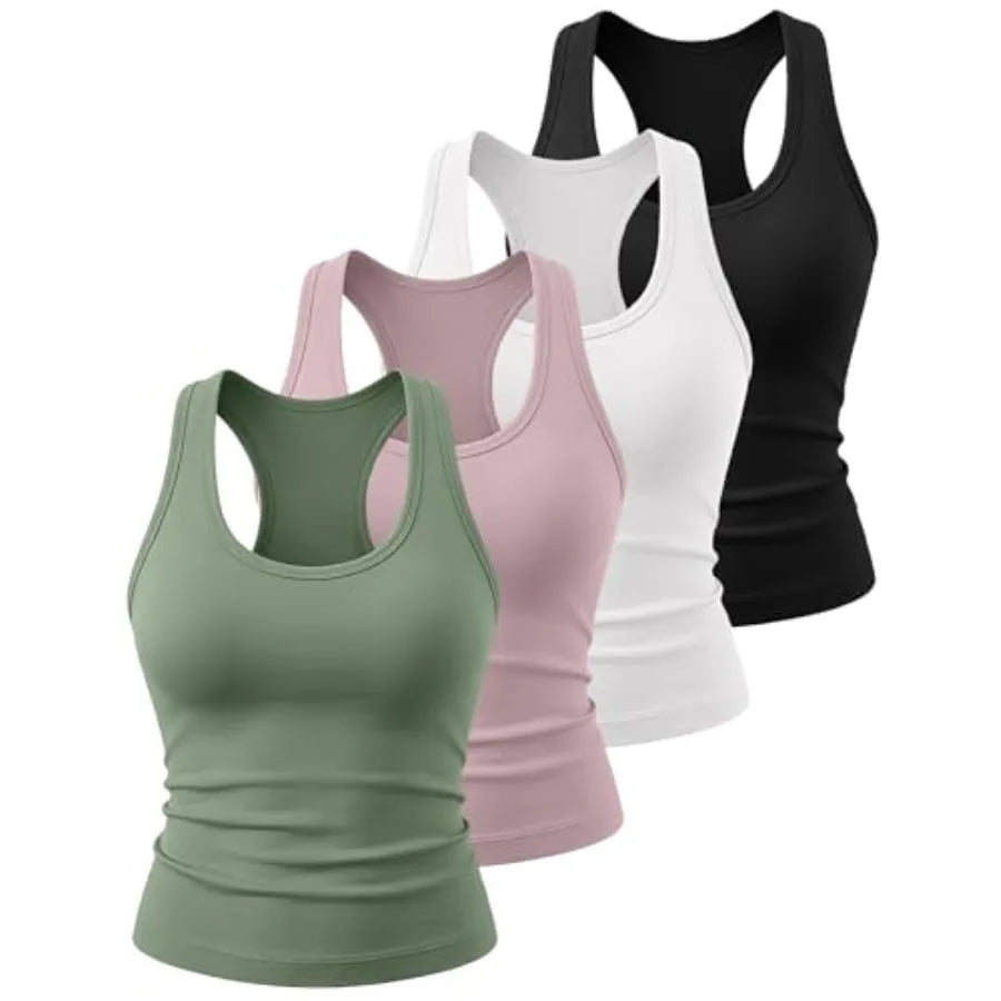 HOPLYNN 4 Pack Women's Racerback Workout Tank Top Crop Athletic Running Gym Yoga Active Sports Tops Shirts for Women