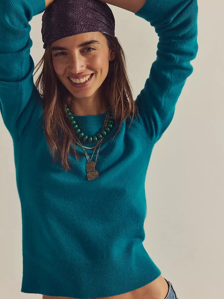 Women's Winter Wool Blend Pullover Sweater, Ribbed Sleeve Knitwear, Bohemian Style Casual Office and Shopping Fashion Sweater