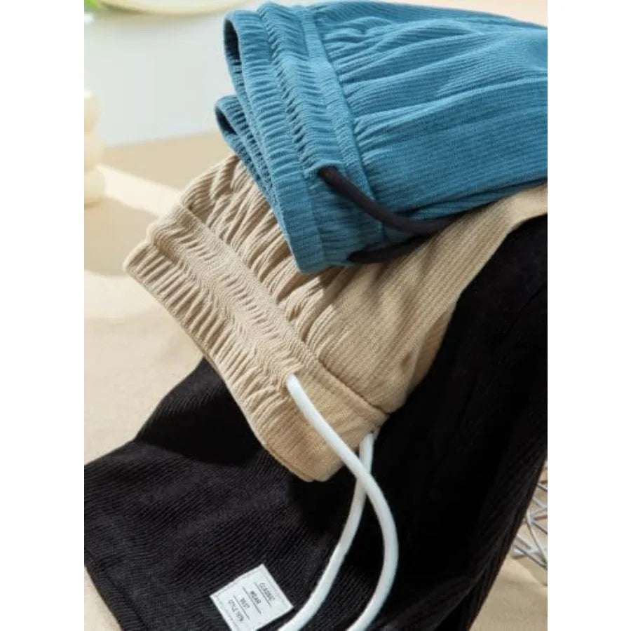 Men's Corduroy Shorts With Elastic Waist Drawstring For Summer Beach