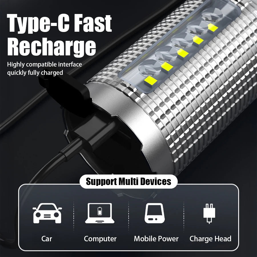 5000 MAH Powerful LED Flashlight Rechargeable Lamp Side Light Waterproof Tactical Lantern Handheld Torch Outdoor Camping Hiking