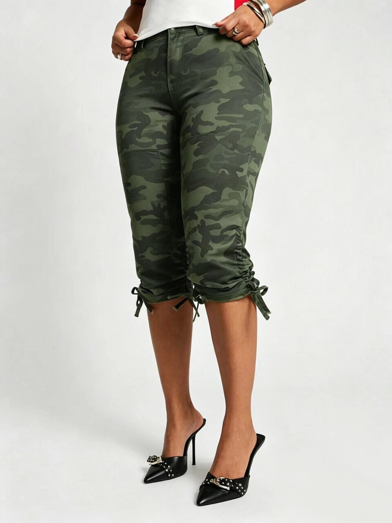 Women High Waist Camo Printed Pants With Drawstring Hem Casual Wear