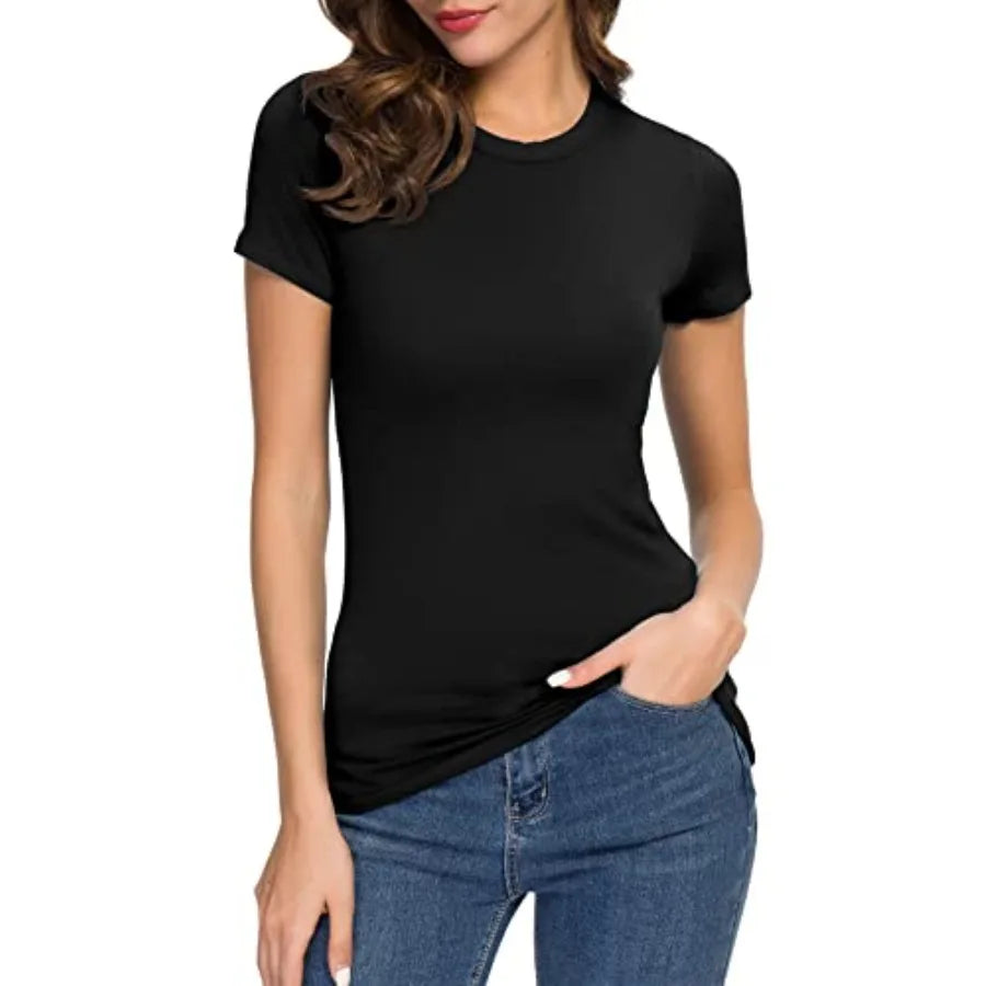Women's Crewneck Slim Fitted Short Sleeve T Shirt Bodycon Top