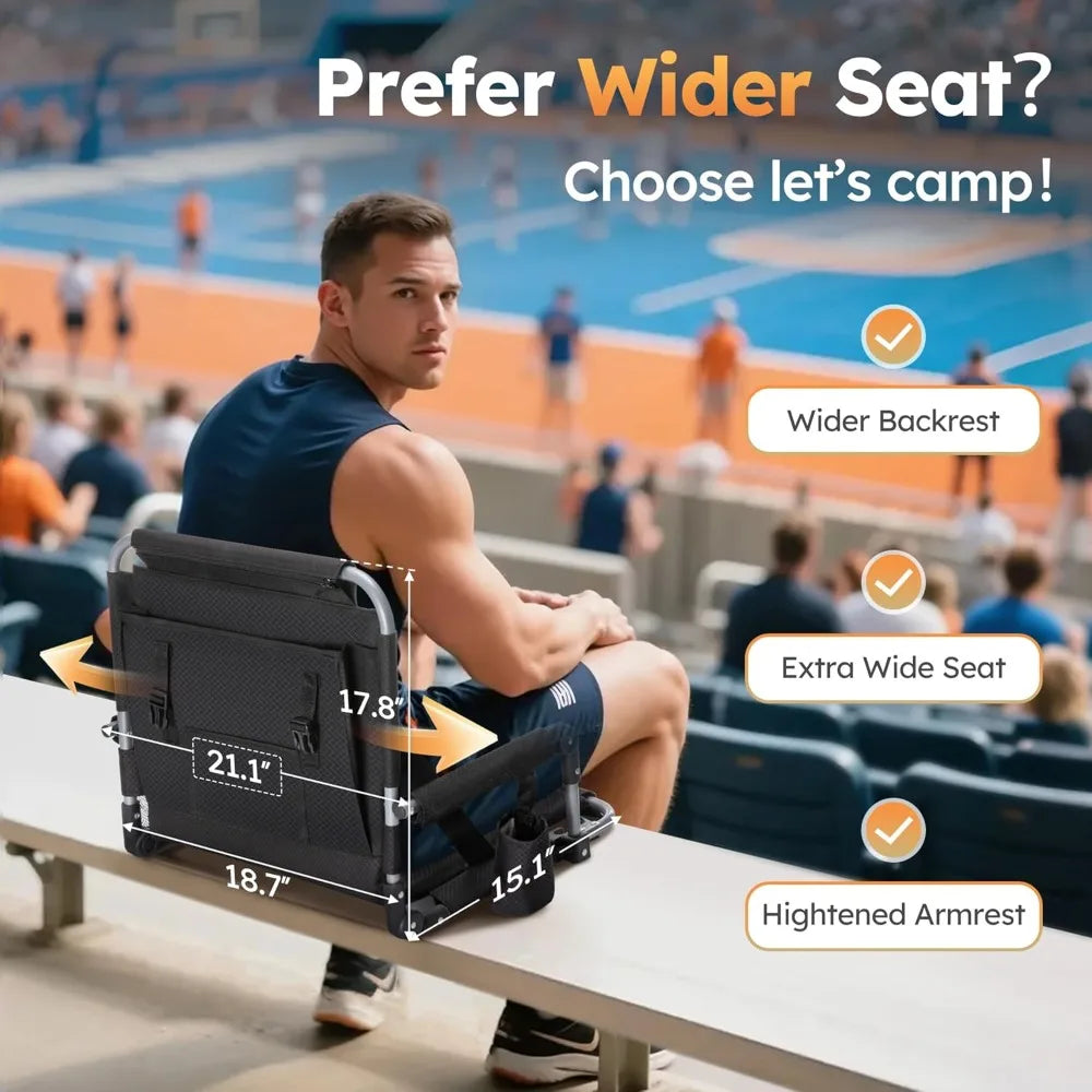 Folding Stadium Seat with Cup Holder, Mesh Bag, and Back Support - Portable Bleacher Chair for Outdoor Events
