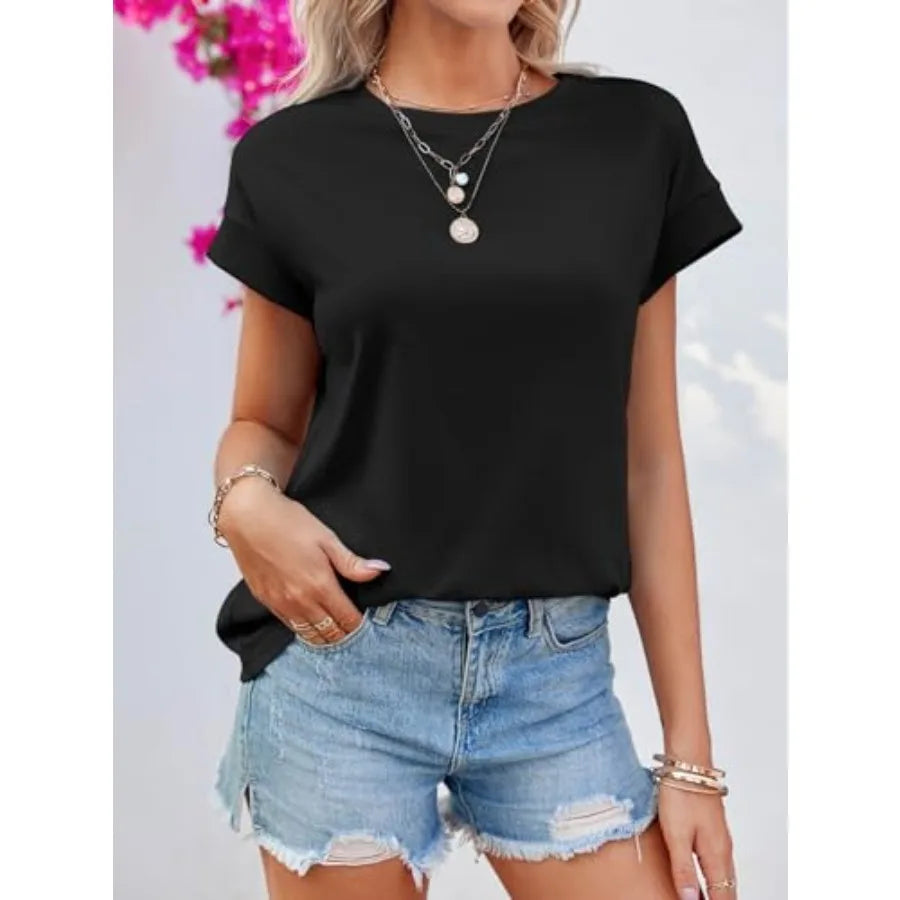Tankaneo Women's Summer Cap Sleeve Tank Top Crew Neck Tee