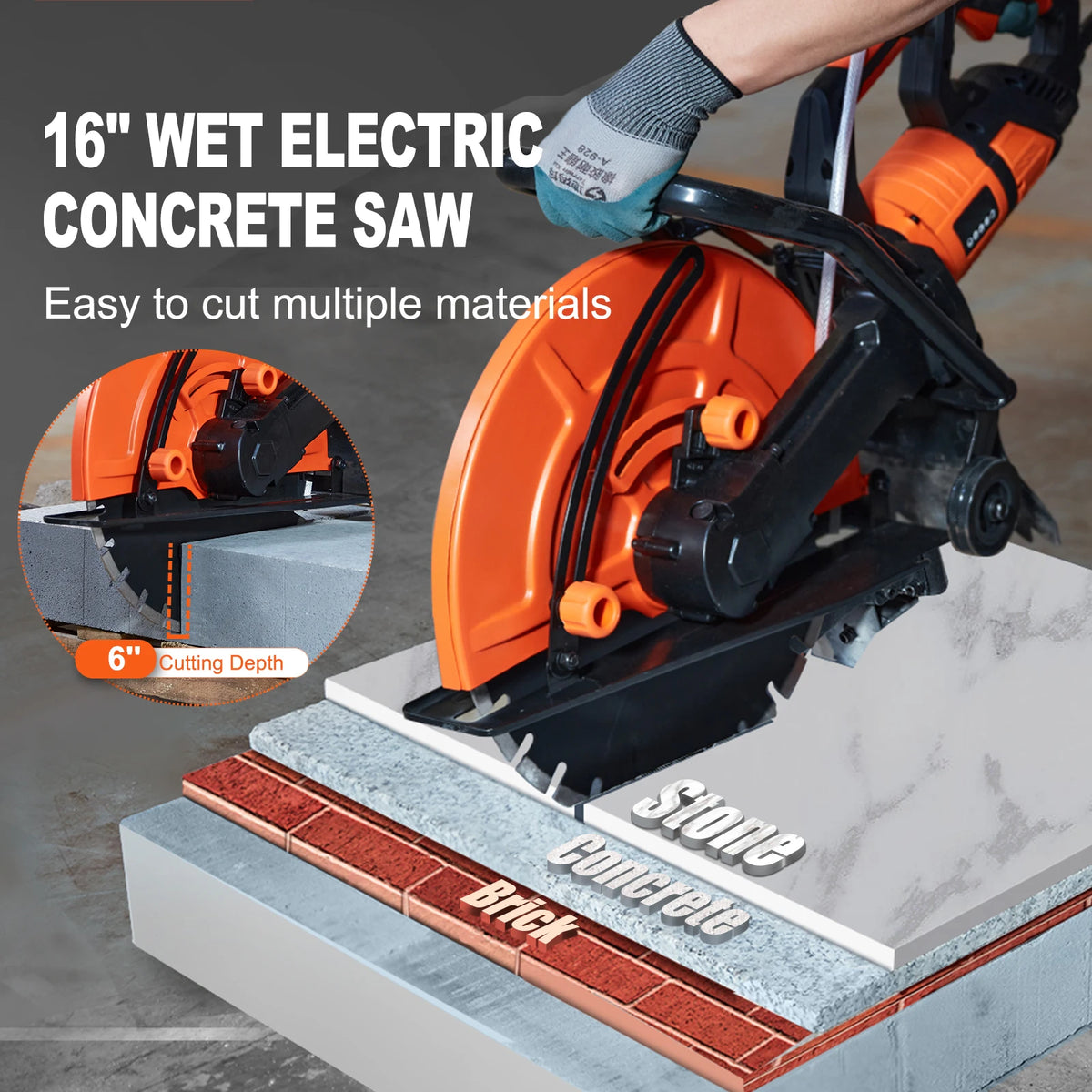 SucceBuy Electric Concrete Saw Wet Cutting Circular Cutter Adjustable Depth