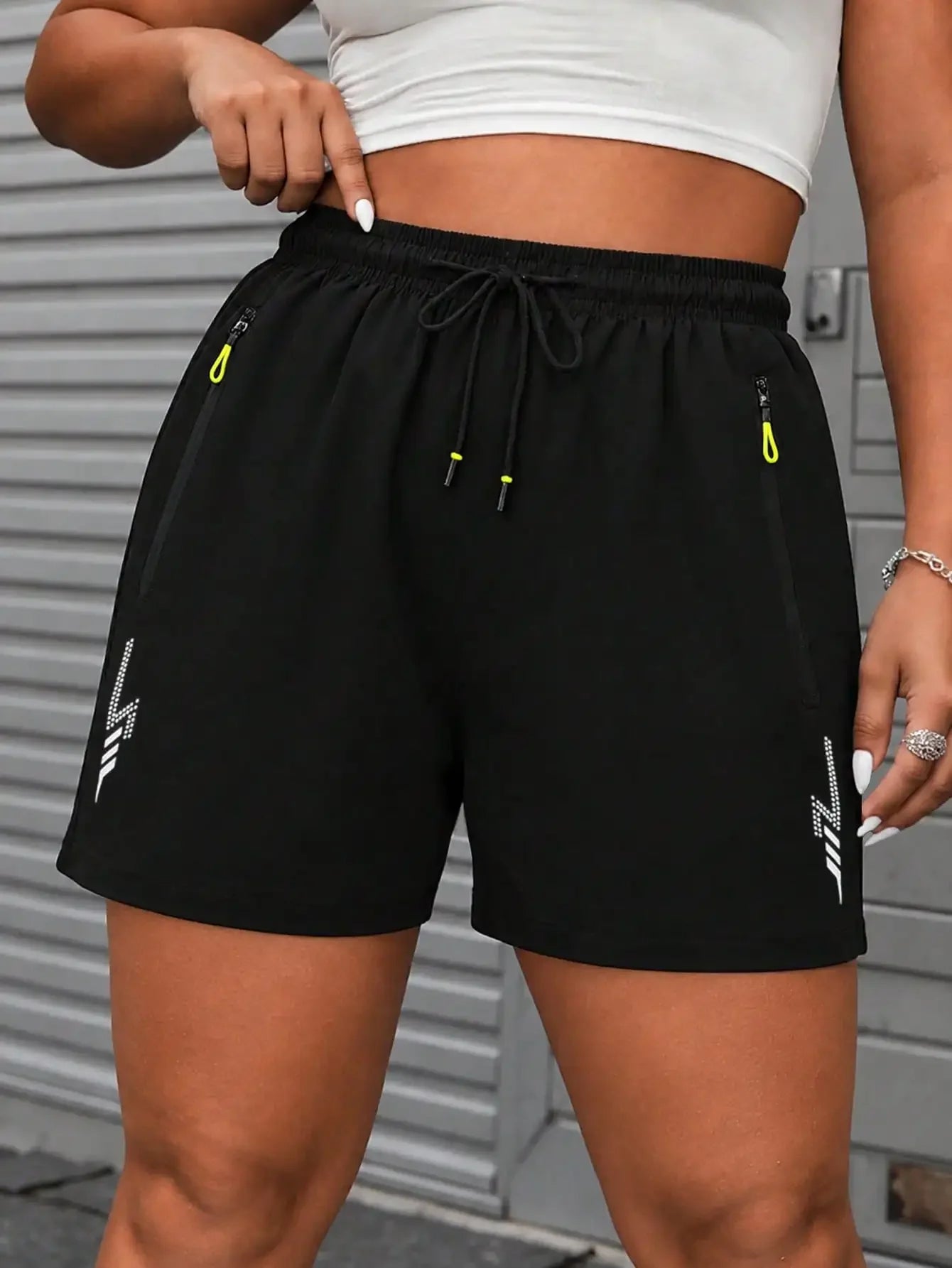 Women's Casual Sports Shorts With Lightning Pattern And Reflective Patches