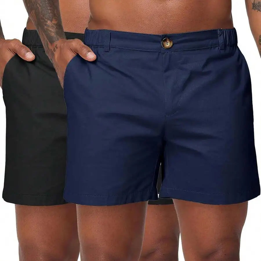 Mens 6 Inch Cotton Chino Shorts Elastic Waist Casual Flat Front With Pockets