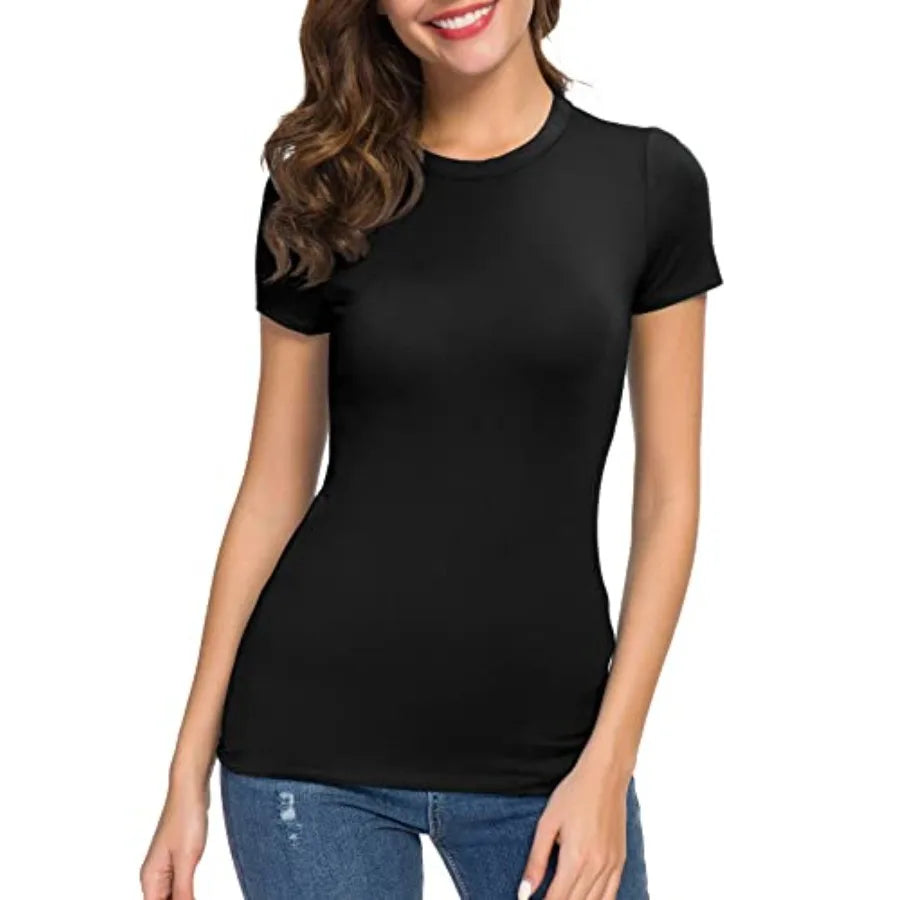 Women's Crewneck Slim Fitted Short Sleeve T Shirt Bodycon Top