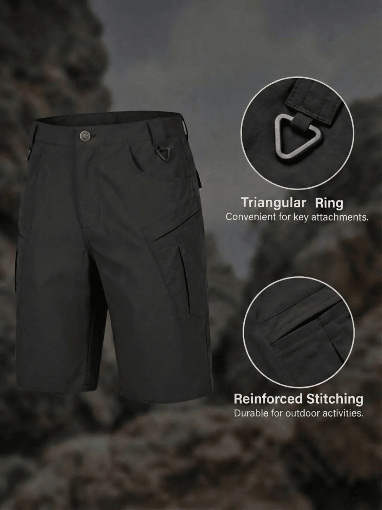 Men’s Cargo Shorts For Outdoor Use, Lightweight Quick-Dry Breathable Fabric, Multiple Zippered Pockets, Rugged Non-Stretch
