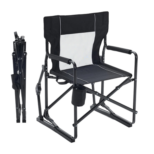JHK Outdoor Folding Rocking Chair Portable Camping Patio Lounge Chair with Mesh Back Waterproof Armrests Foldable Seat for Patio