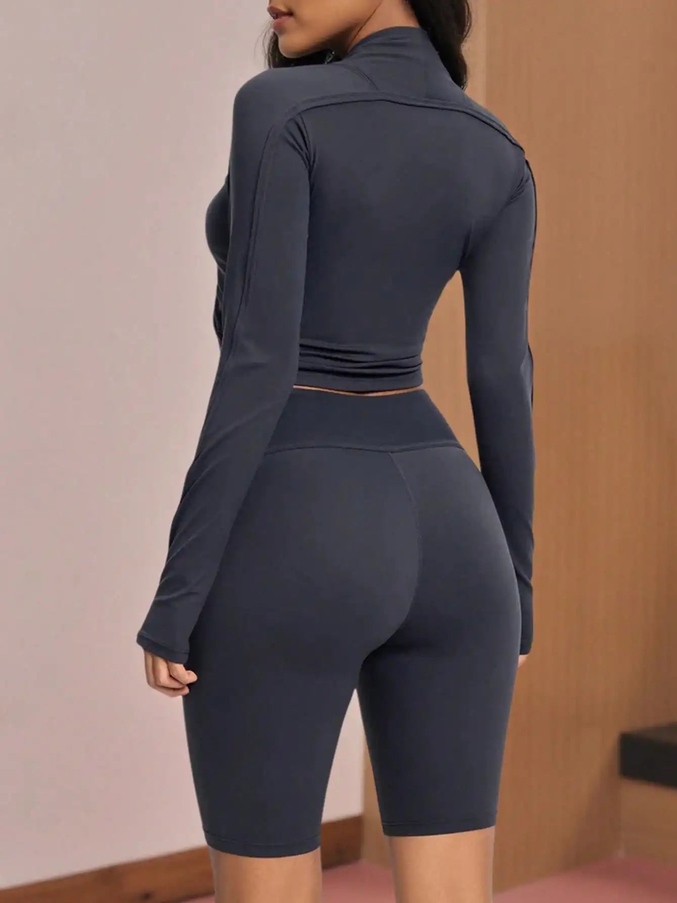 Fisoew Womens Long Sleeve Ruched Tops Workout Slim Fit Cropped Drawstring Shirts Gym Yoga Outfits