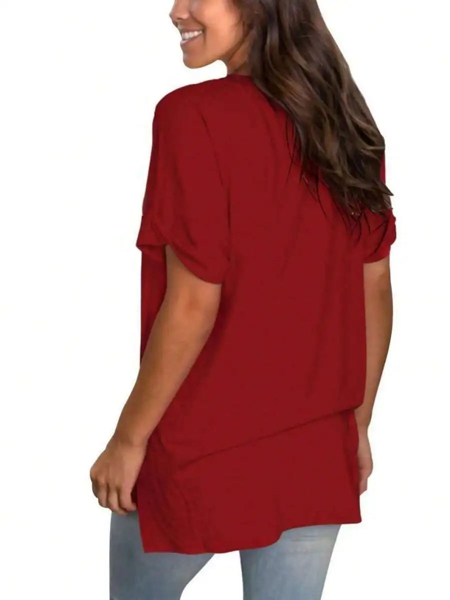 Womens Casual V Neck Short Sleeve Loose Summer Tunic