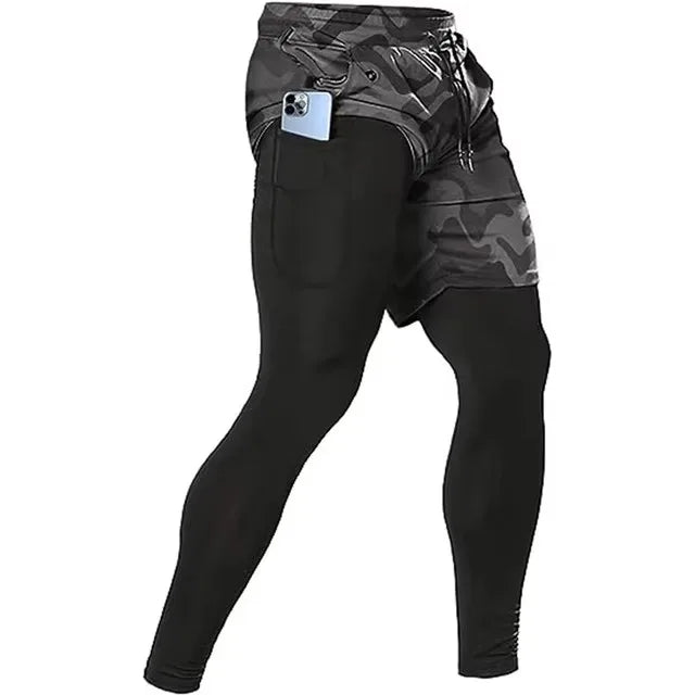 Double-deck 2 in 1Pants Men Sportswear Compression Leggings Gyms Male Trousers Casual Tracksuit Track Joggers Sweatpants Men