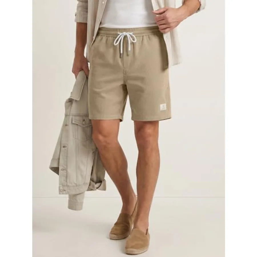 Men's Corduroy Shorts With Elastic Waist Drawstring For Summer Beach