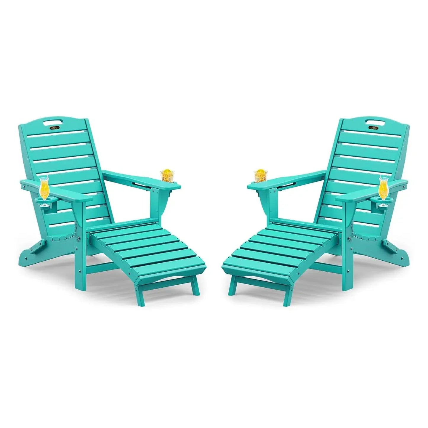 Set Of 2 Folding Adirondack Chairs HDPE With Ottoman