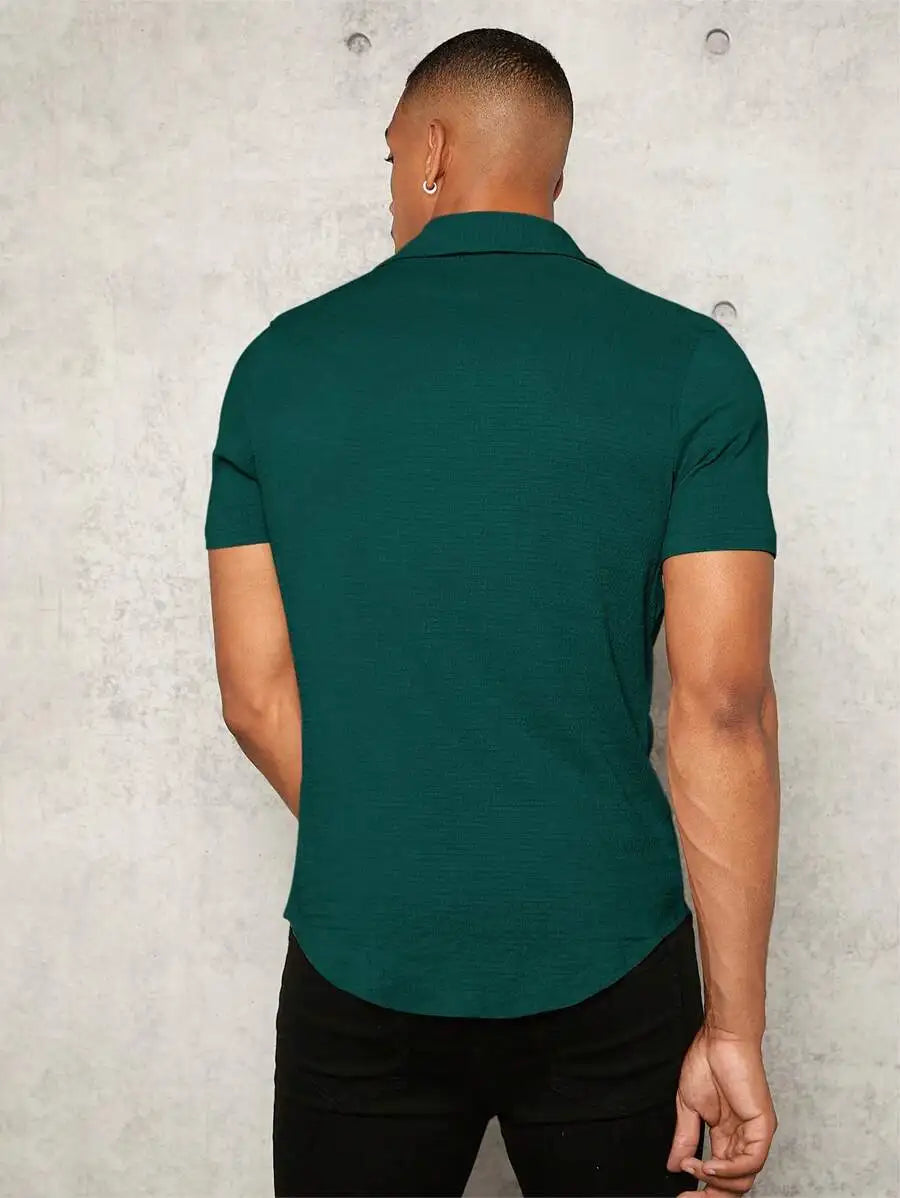 Manfinity VCAY Men Solid Button Front Shirt Cotton Dobby Knit