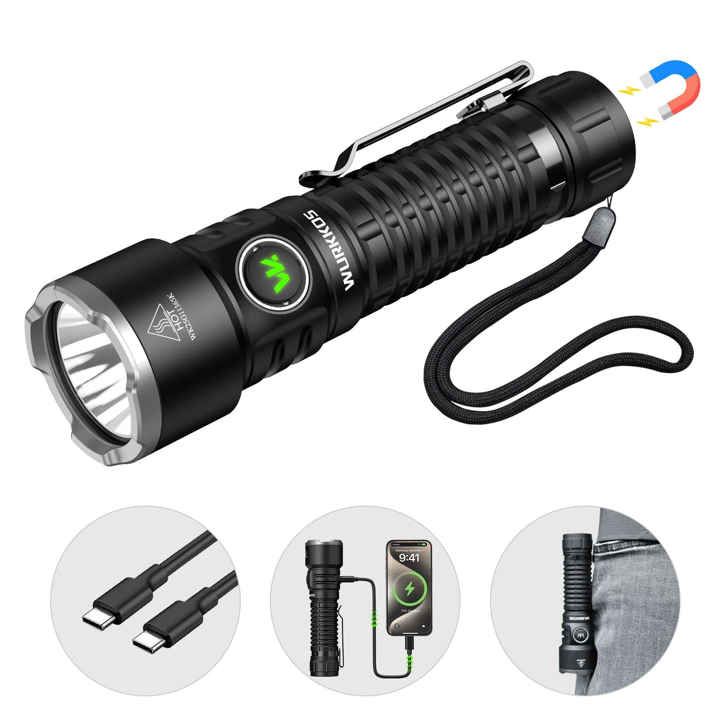 Wurkkos TS28 EDC Flashlight 3200 lm Rechargeable 21700 Battery 506m Beam Distance Magnetic Tail Cap Self-Defense Flashlight