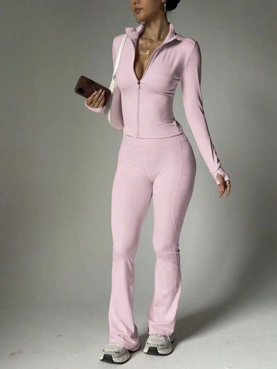 Women Solid Seamless Sports Set Elastic Jacket With Butt Lifting Leggings