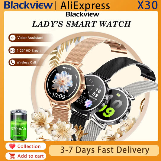Blackview New X30 Lady's Smartwatch with Health Monitor Fitness Tracker 1.26” AMOLED Screen Bluetooth Smartwatch for Android IOS