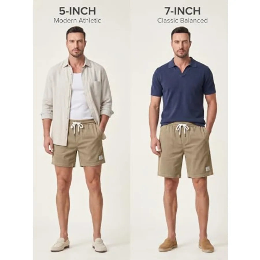 Men's Corduroy Shorts With Elastic Waist Drawstring For Summer Beach