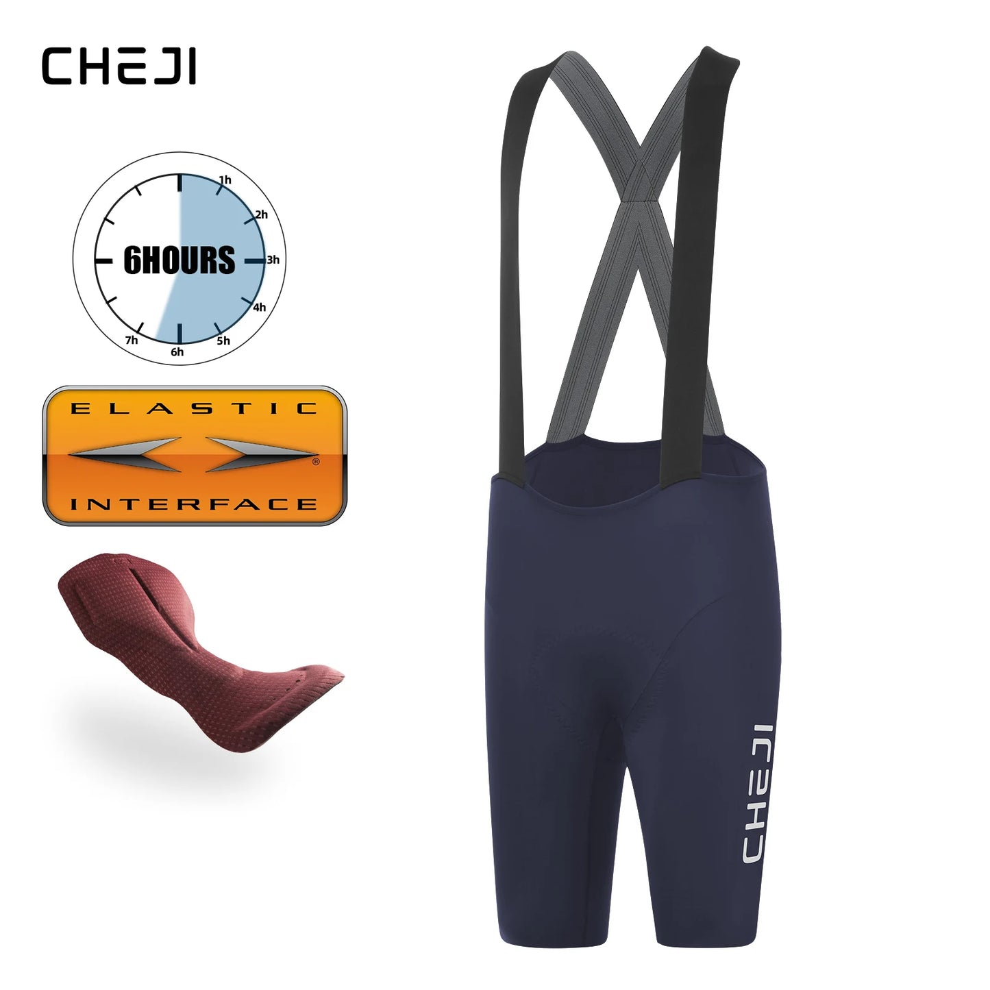 Cheji Mens Cycling Bib Shorts Seamless Breathable Quick Drying