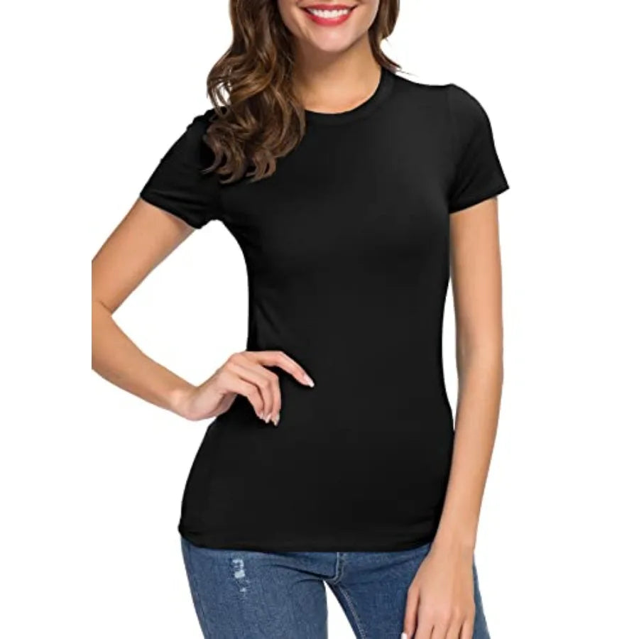 Women's Crewneck Slim Fitted Short Sleeve T Shirt Bodycon Top