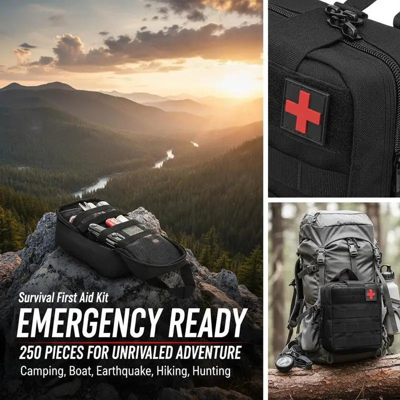 Trauma Medical Bag 250PCS For Camping Hiking Boat, 600D Nylon Survival Gear Emergency Equipment Outdoor Adventure Adventure Travel Essential Kit