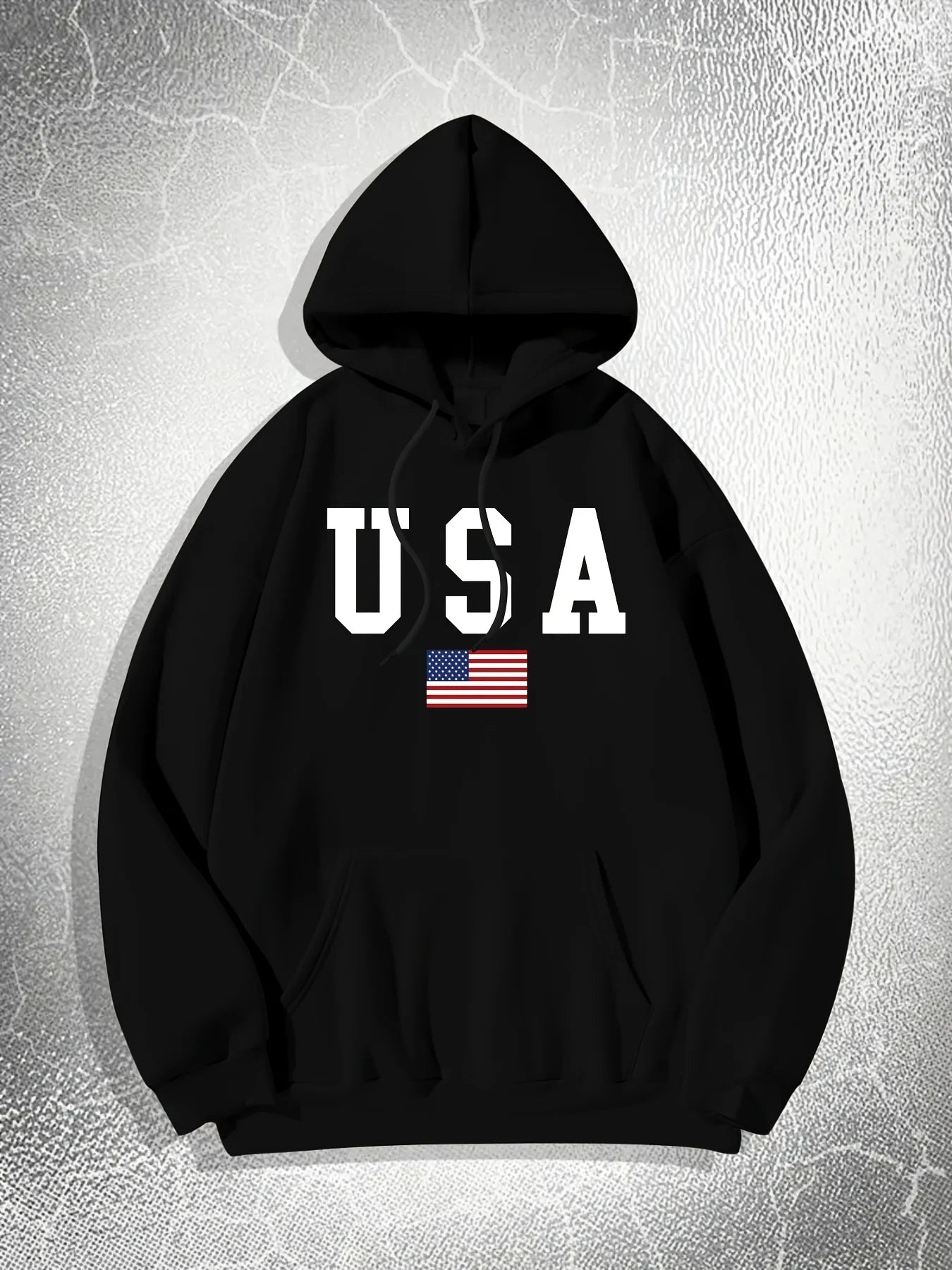 USA Flag Print Men's Long Sleeve Hooded Sweatshirt, Trendy Pullover Hoodie With Kangaroo Pocket