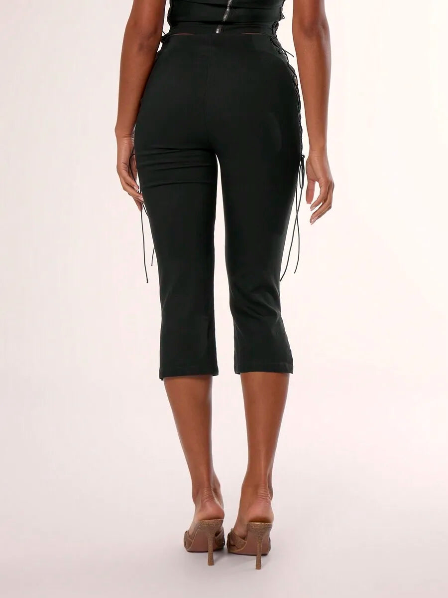 Side Laced Capri Pants For Women Summer Vacation Festival