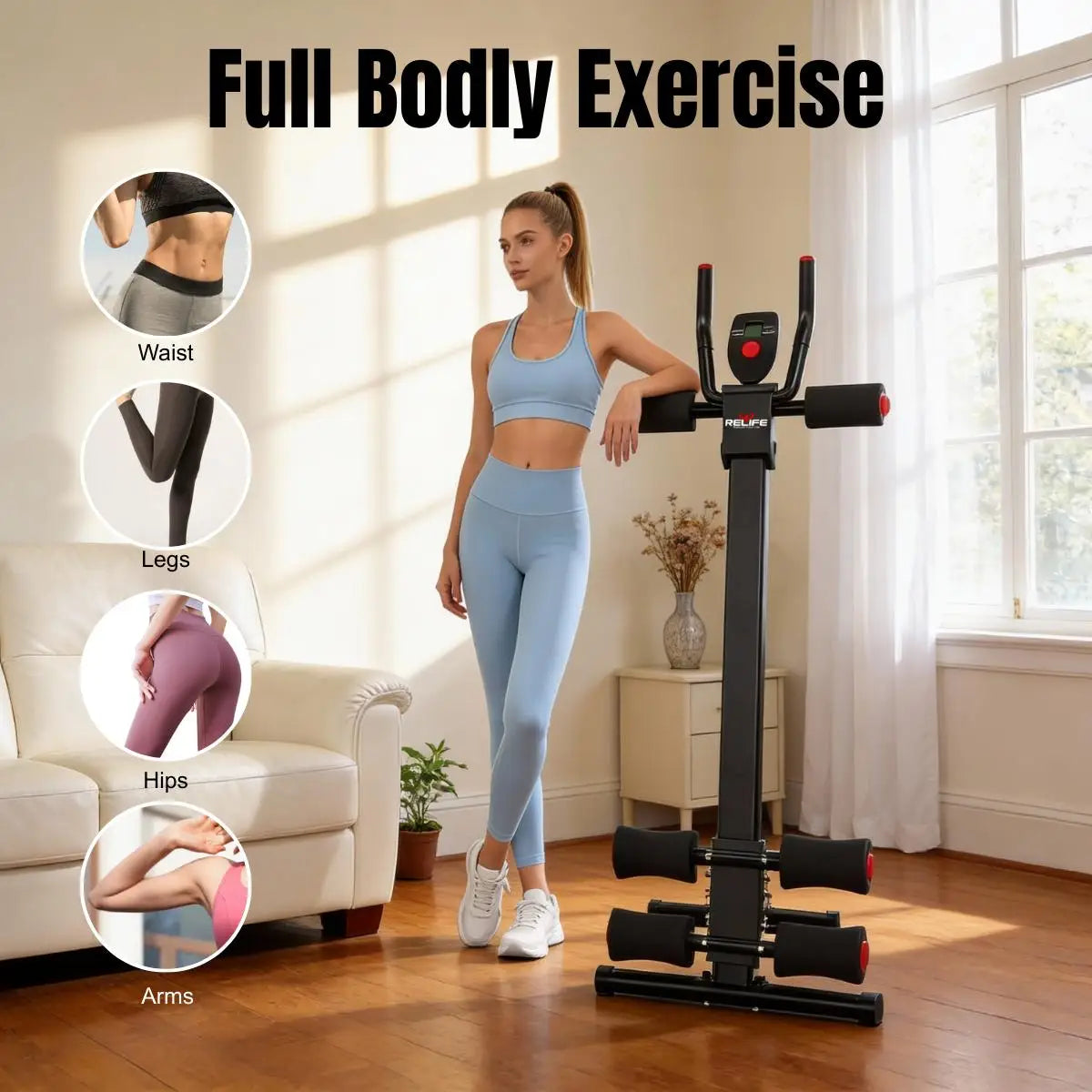 RELIFE Foldable Core Abdominal Trainer, 3-Level Adjustable Home Gym AB Workout Equipment with Resistance Bands