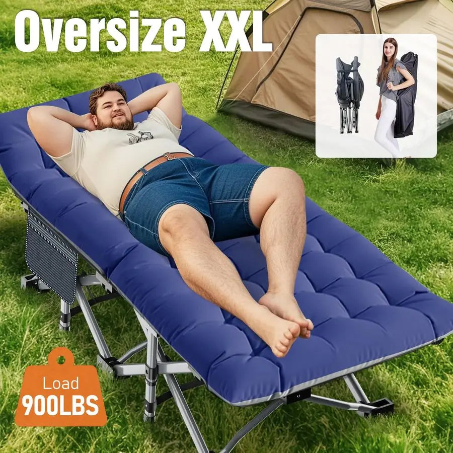 Oversized XXL Folding Camping Cot for Adults with Pad, Padded Portable Sleeping Cots, Camp Bed with Carry Bag for Outdoor Travel