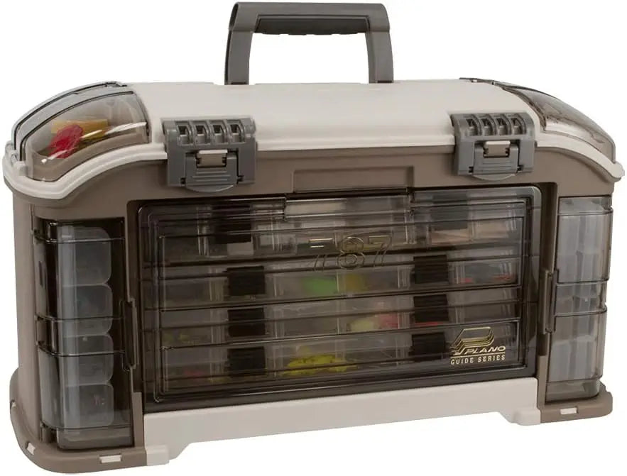 15° Angled Tackle Box System with 7 Waterproof Utility Boxes, Fishing Storage Case, Non-Skid Base, Lockable Latches