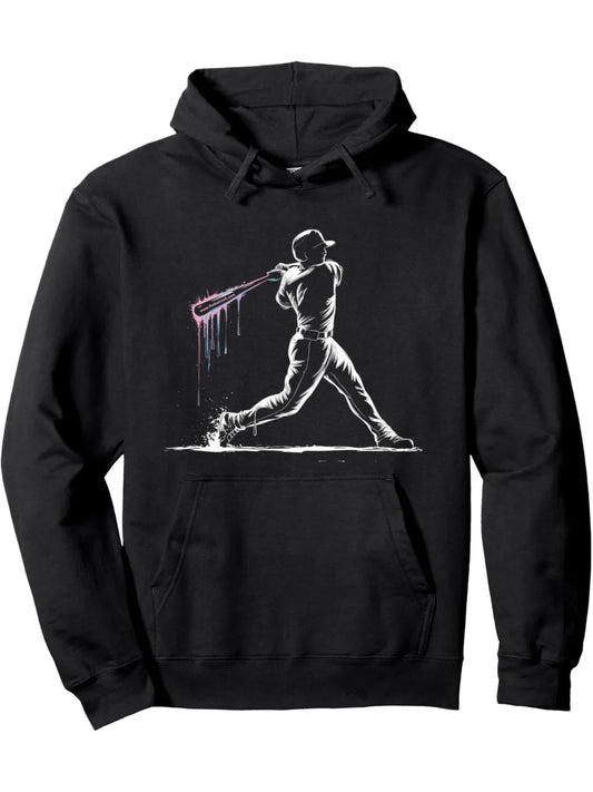 Baseball Player Drip Pullover Hoodie , Crew Neck Sweatshirt, Ultra Soft, Casual Loose Trendy Long Sleeve Hooded Sweats