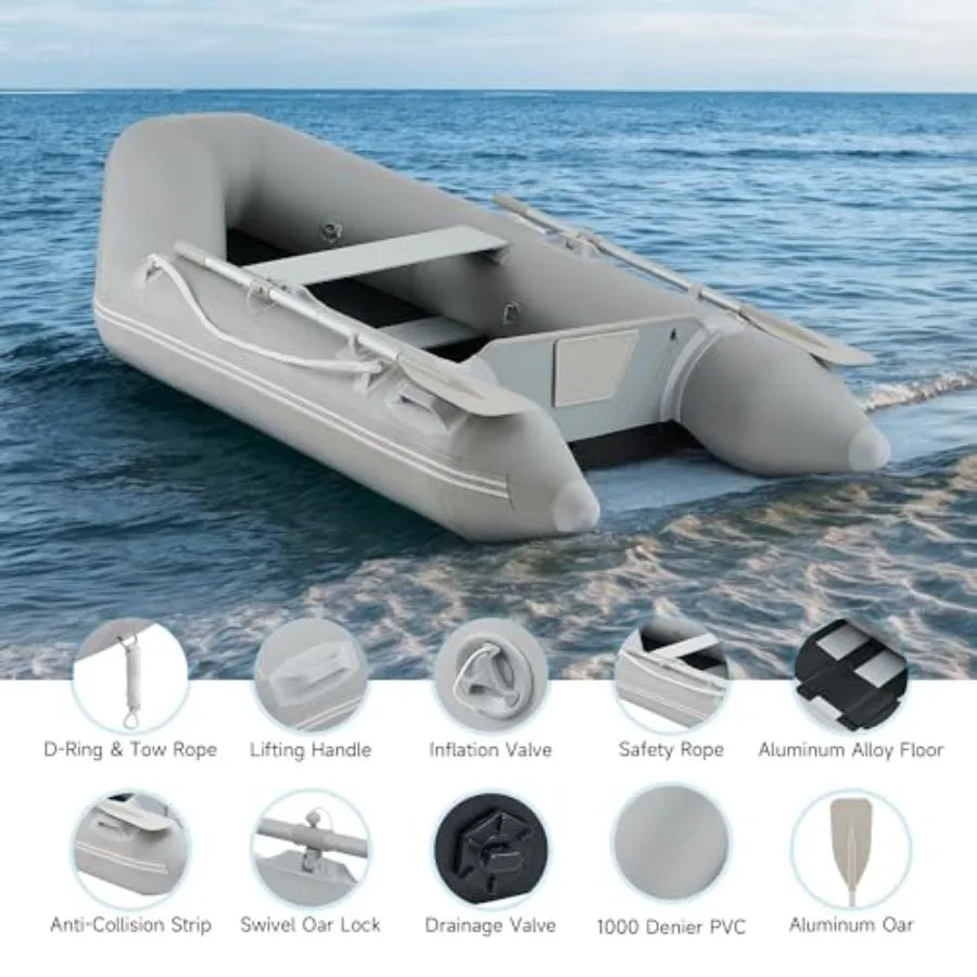 7.5ft Heavy Duty Inflatable Boat with Aluminum Floor Oars - 2 Person 660lb Capacity Dinghy for Fishing/Towing Includes Pump Tra