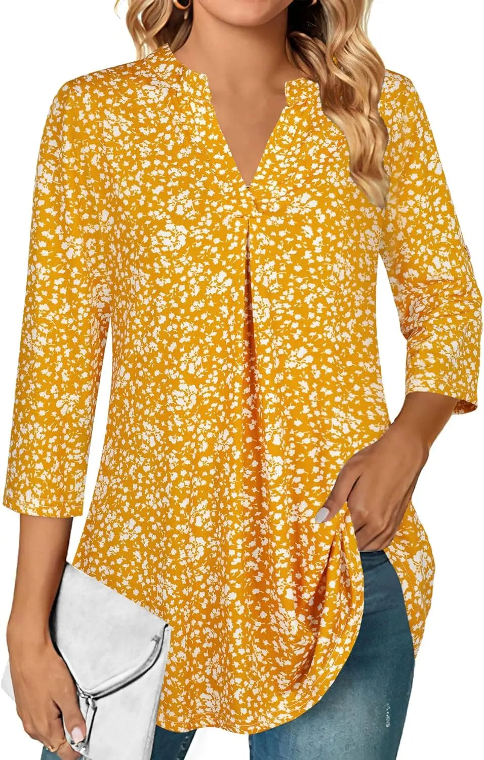 Womens Dressy Casual Chiffon Blouse With V Neck Sleeves
