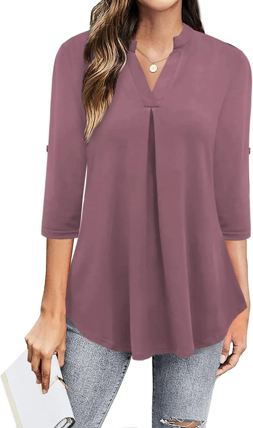 Womens Dressy Casual Chiffon Blouse With V Neck Sleeves