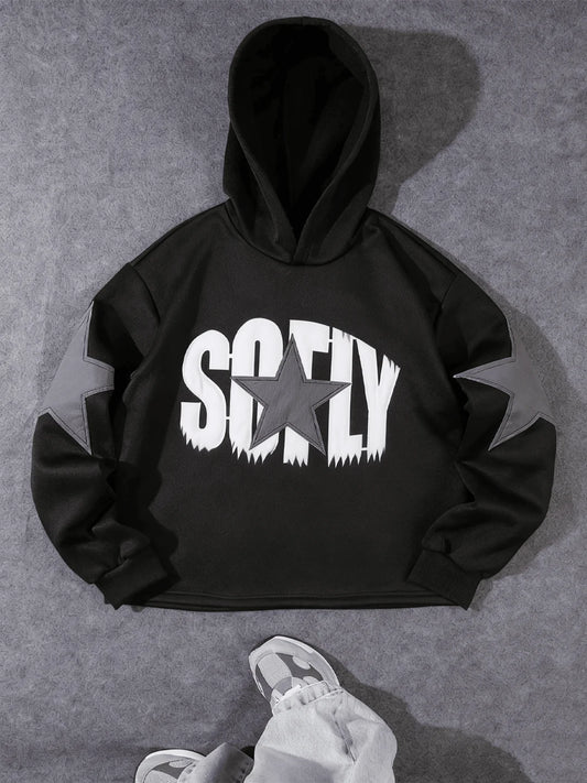 Y2K Graphic Hoodies for Men Star Letter Pullover Vintage Hooded Sweatshirt Oversized Harajuku Hoody Jacket