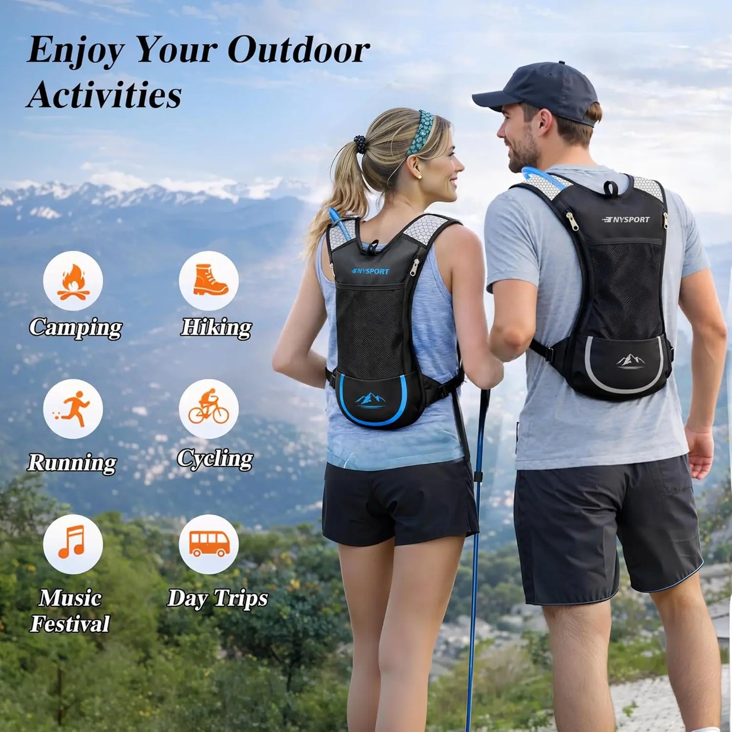 Hydration Backpack 2 Pack With 2L Bladder Lightweight Breathable
