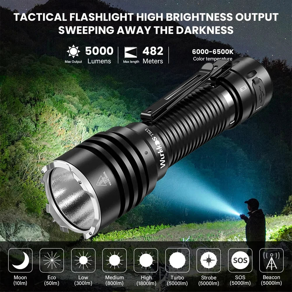 Wurkkos TS23 5000LM Ultra Bright EDC Flashlight XHP70.3 HI