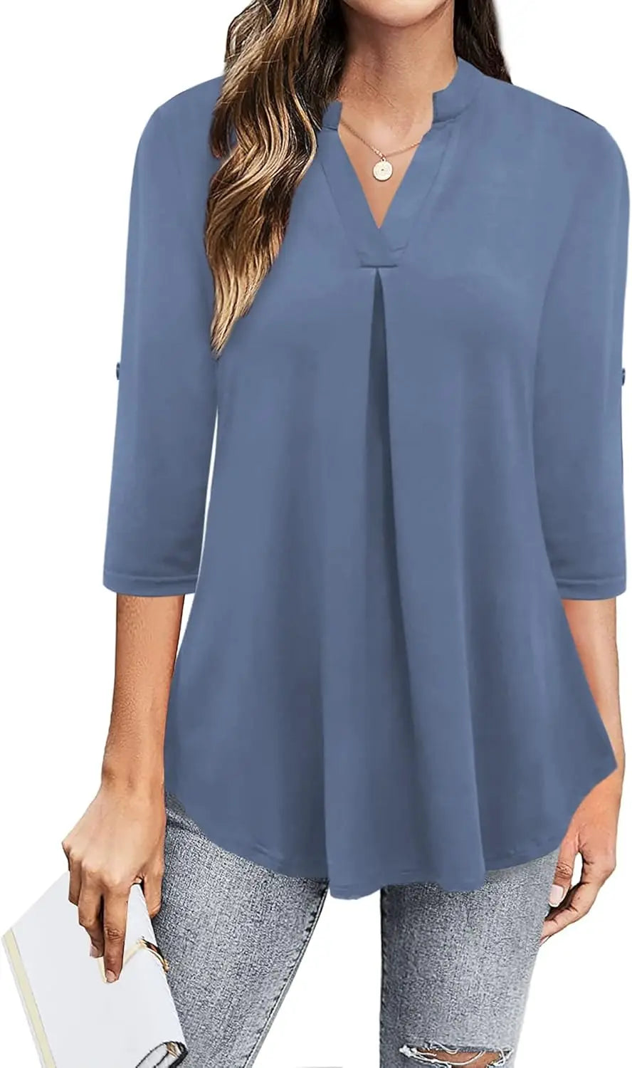 Womens Dressy Casual Chiffon Blouse With V Neck Sleeves