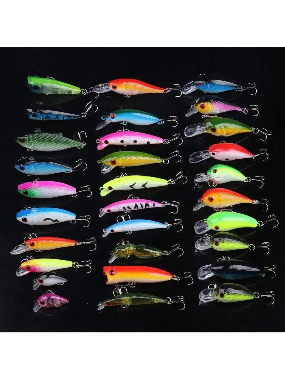 30 Piece Fishing Lure Kit With Popper Crankbait VIB Set