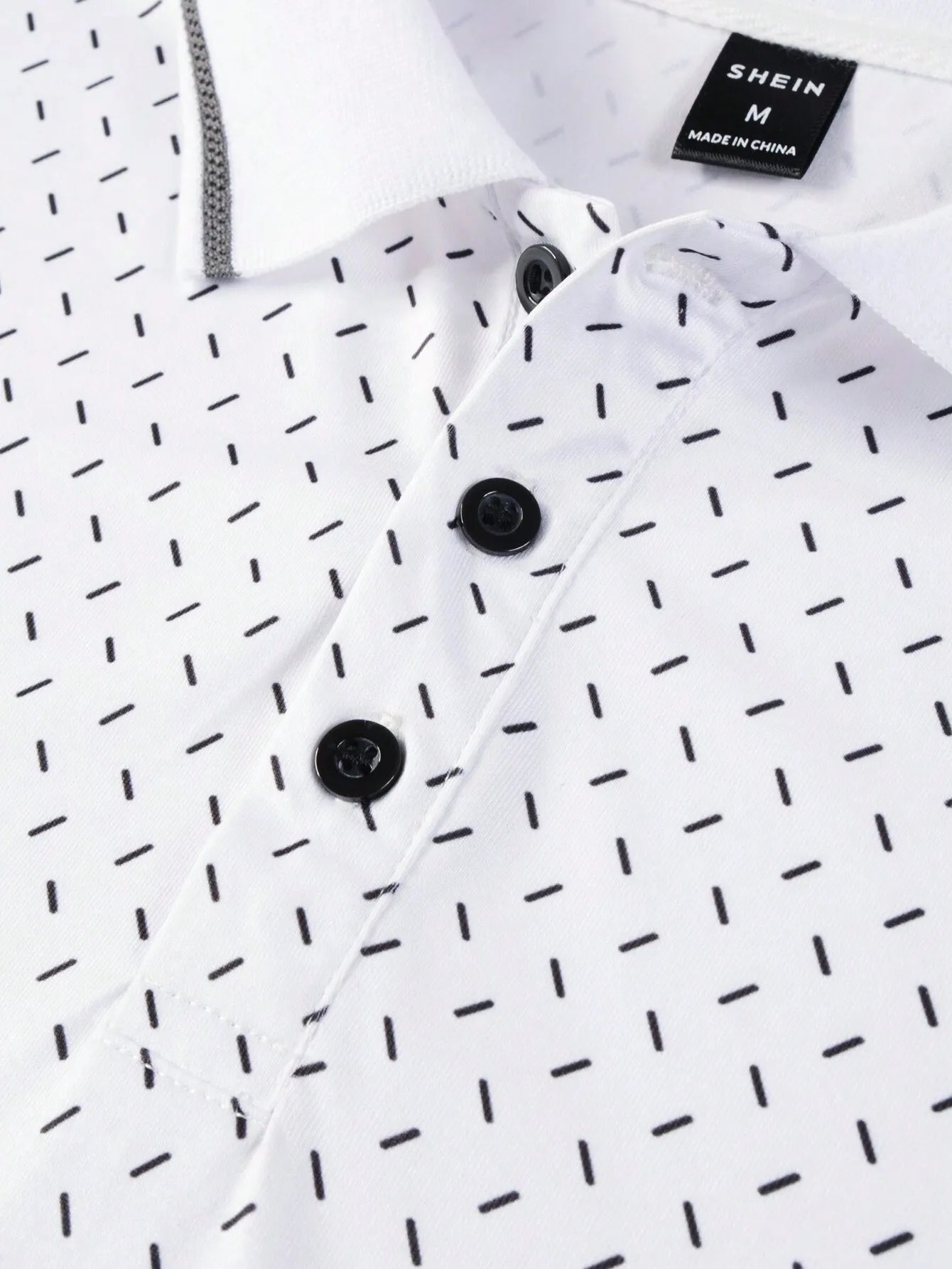 Men's White Short Sleeve Polo Shirt with Geometric Dot Pattern, Casual Workwear