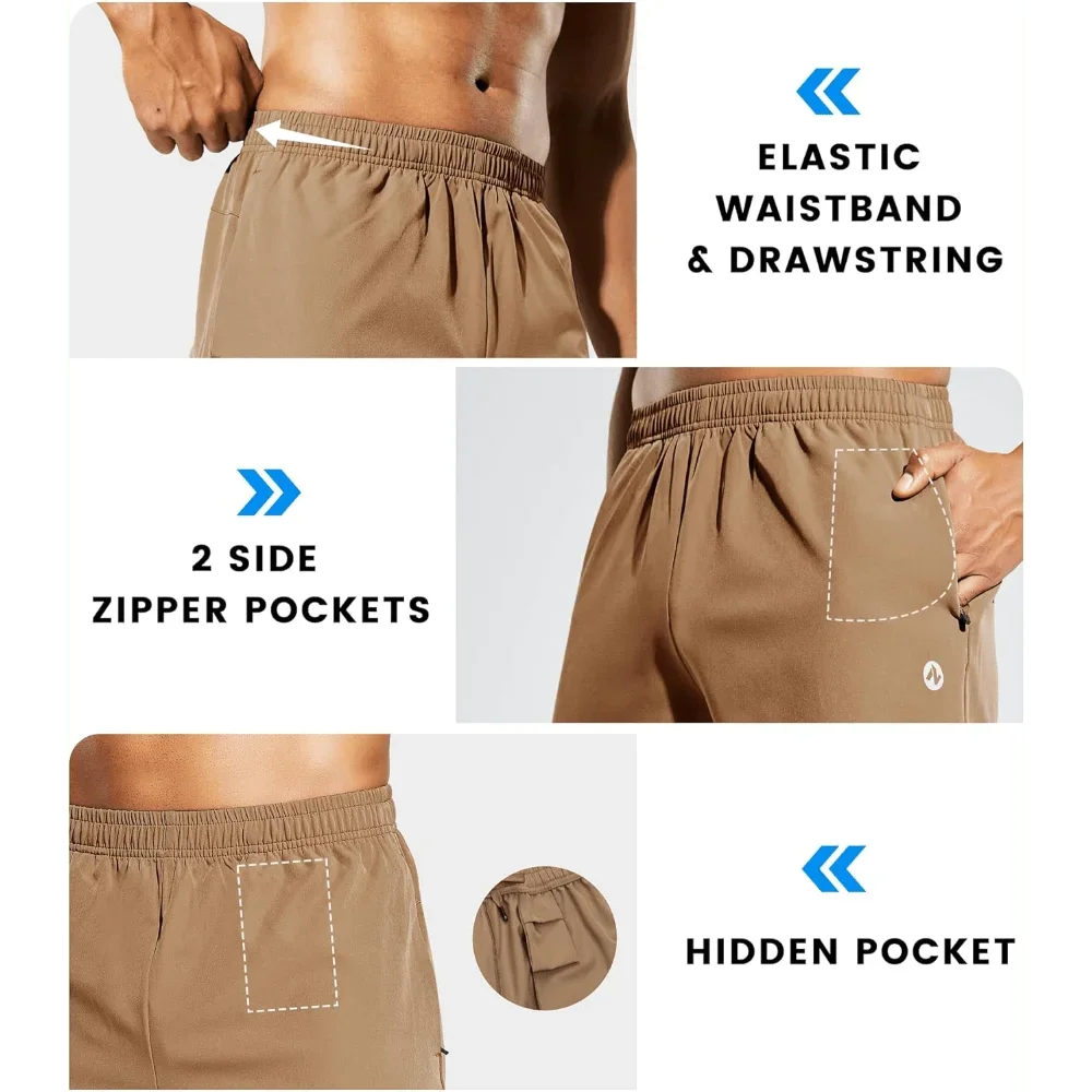 Mens Athletic Running Shorts With Zipper Pockets 5 Inch Inseam Dry Fit Gym Workout Shorts