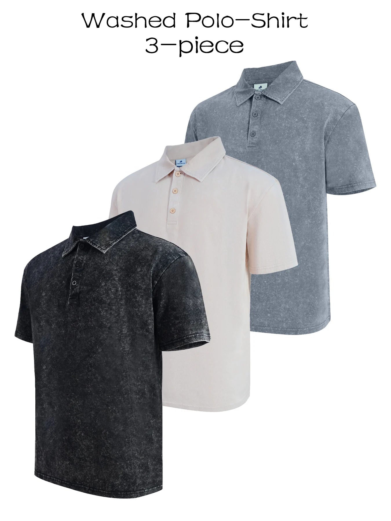 Three piece men's premium washed golf T-shirt classic short sleeved lapel shirt casual breathable top Valentine's Day gift