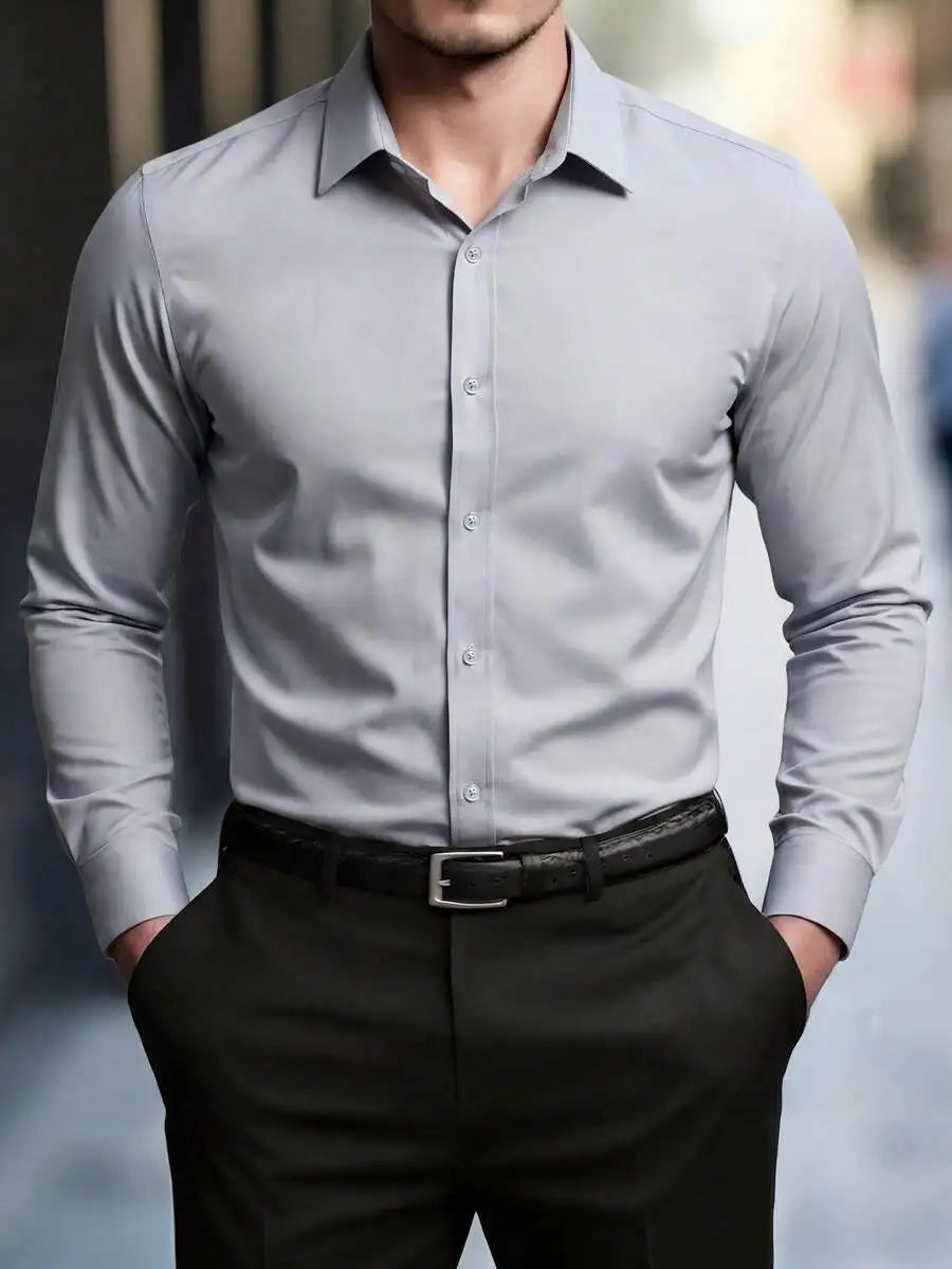 Solid Color Long Sleeve Casual Shirt For Men With Turn Down Collar