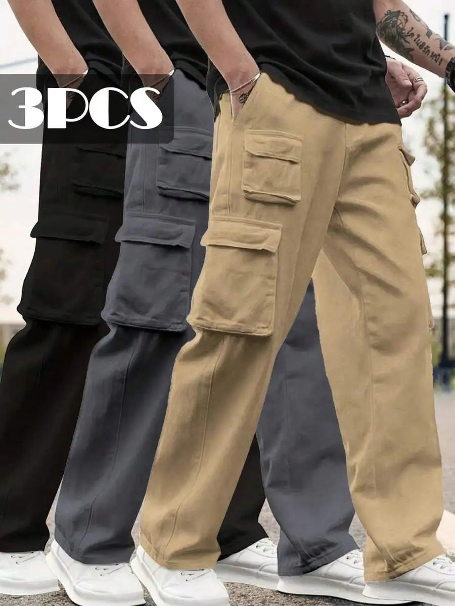Men's Cargo Pants Loose Fit Multi Pocket Drawstring Hiking Trousers
