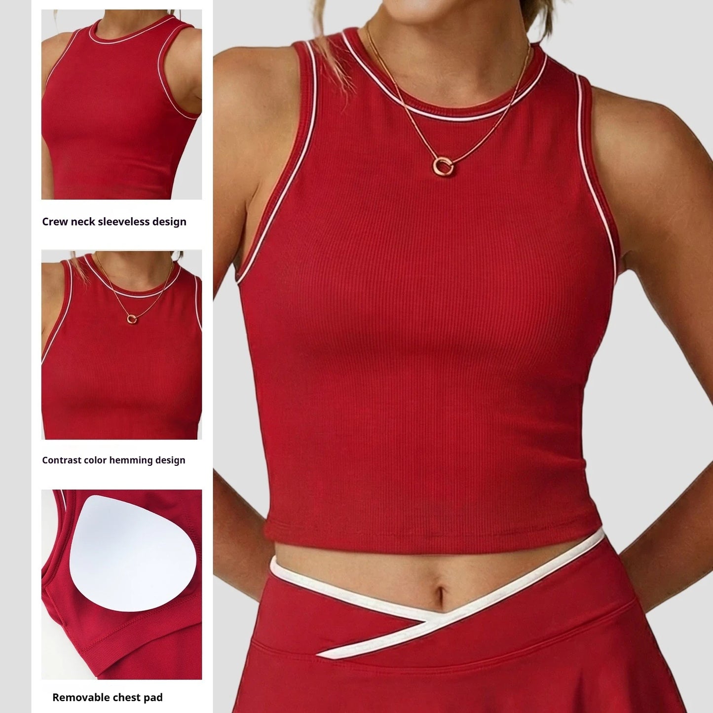 Crop Tank Top Women Gym Clothes with Removable Pads Quick Dry Running Fitness Workout Athleticwear Yoga Pilates Vest Solid Color